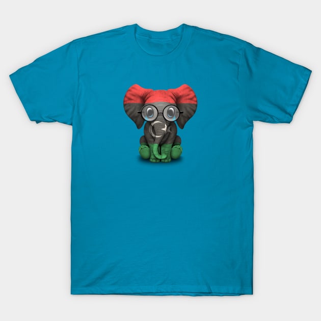 Baby Elephant with Glasses and Libyan Flag T-Shirt by jeffbartels